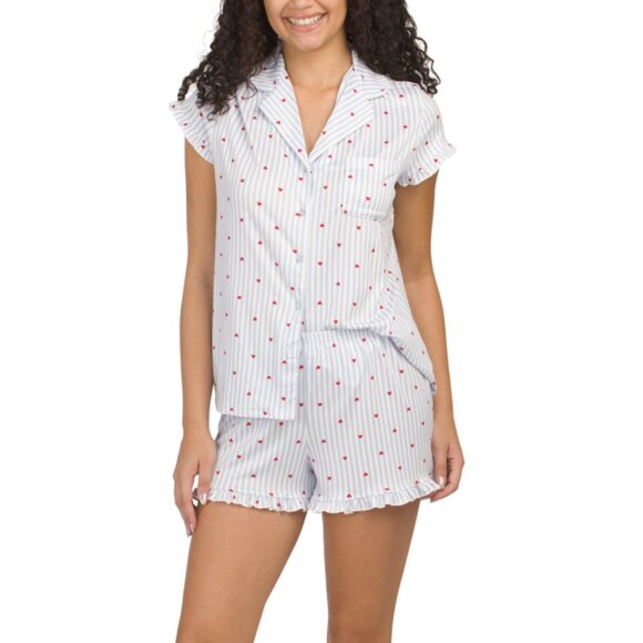 LAURA ASHLEY Other - LAURA ASHLEY Perri Blue Striped Heart Short Sleeve Top And Shorts Pajama Set